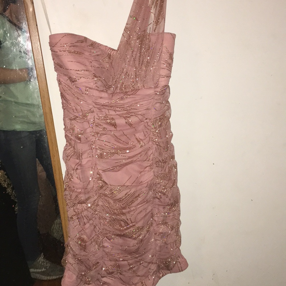 Pink with gold Accents mini skintight dress